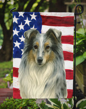 Load image into Gallery viewer, Blue Merle Collie American Flag Garden Flag