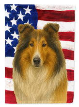 Load image into Gallery viewer, Sable and White Merle Collie American Flag House Flag