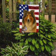Load image into Gallery viewer, Sable and White Merle Collie American Flag Garden Flag