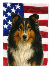 Load image into Gallery viewer, Tricolor Collie American Flag Garden Flag