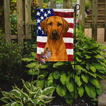 Load image into Gallery viewer, Rhodesian Ridgeback American Flag Garden Flag