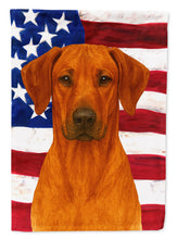 Load image into Gallery viewer, Red Rhodesian Ridgeback American Flag Garden Flag