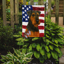 Load image into Gallery viewer, Black and Tan Airedale Terrier American Flag Garden Flag