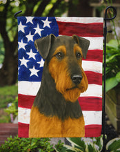 Load image into Gallery viewer, Black and Tan Airedale Terrier American Flag Garden Flag