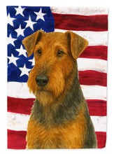 Load image into Gallery viewer, Grizzle and Tan Airedale Terrier American Flag House Flag