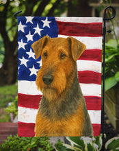 Load image into Gallery viewer, Grizzle and Tan Airedale Terrier American Flag Garden Flag