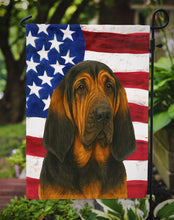 Load image into Gallery viewer, Black and Tan Bloodhound American Flag Garden Flag
