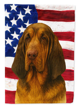 Load image into Gallery viewer, Liver and Tan Bloodhound American Flag House Flag