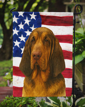 Load image into Gallery viewer, Liver and Tan Bloodhound American Flag Garden Flag