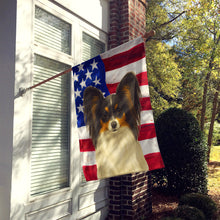 Load image into Gallery viewer, White with Black and Tan Papillon American Flag House Flag