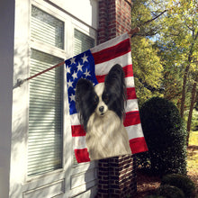Load image into Gallery viewer, White with Black Papillon American Flag House Flag