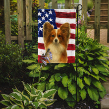 Load image into Gallery viewer, White with Sable Papillon American Flag Garden Flag