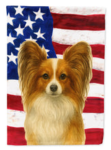 Load image into Gallery viewer, White with Sable Papillon American Flag Garden Flag
