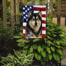 Load image into Gallery viewer, Black and White Alaskan Malamute American Flag Garden Flag