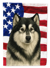 Load image into Gallery viewer, Black and White Alaskan Malamute American Flag Garden Flag