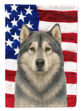 Load image into Gallery viewer, Gray and White Alaskan Malamute American Flag House Flag