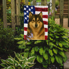 Load image into Gallery viewer, Sable and White Alaskan Malamute American Flag Garden Flag
