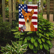 Load image into Gallery viewer, Red and White Basenji American Flag Garden Flag