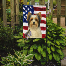 Load image into Gallery viewer, White Biewer Terrier American Flag Garden Flag
