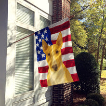 Load image into Gallery viewer, Fawn and White Bull Terrier American Flag House Flag