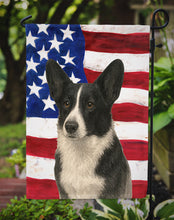 Load image into Gallery viewer, Black and White Cardigan Welsh Corgi American Flag Garden Flag