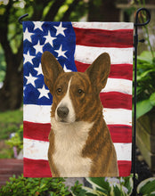 Load image into Gallery viewer, Brindle Cardigan Welsh Corgi American Flag Garden Flag