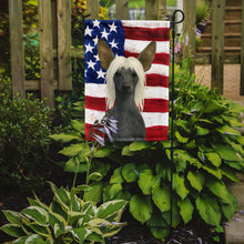 Load image into Gallery viewer, Hairless Slate Gray Chinese Crested American Flag Garden Flag