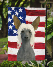 Load image into Gallery viewer, Hairless Slate Gray Chinese Crested American Flag Garden Flag