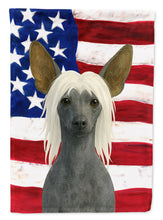 Load image into Gallery viewer, Hairless Slate Gray Chinese Crested American Flag Garden Flag
