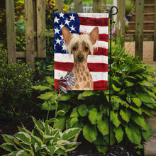 Load image into Gallery viewer, Hairless Mottled Pattern Chinese Crested American Flag Garden Flag