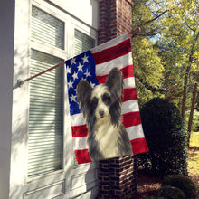 Load image into Gallery viewer, Black and White Powderpuff Chinese Crested American Flag House Flag