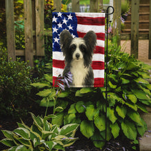 Load image into Gallery viewer, Black and White Powderpuff Chinese Crested American Flag Garden Flag