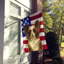 Load image into Gallery viewer, Chocolate and White Powderpuff Chinese Crested American Flag House Flag