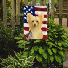 Load image into Gallery viewer, Cream and White Powderpuff Chinese Crested American Flag Garden Flag