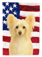 Load image into Gallery viewer, Cream and White Powderpuff Chinese Crested American Flag Garden Flag