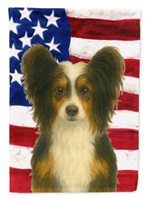 Load image into Gallery viewer, Tri-color Powderpuff Chinese Crested American Flag Garden Flag