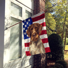 Load image into Gallery viewer, Liver and White German Wirehaired Pointer American Flag House Flag