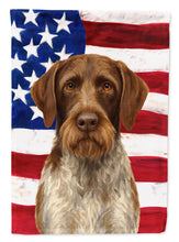 Load image into Gallery viewer, Liver and White German Wirehaired Pointer American Flag House Flag