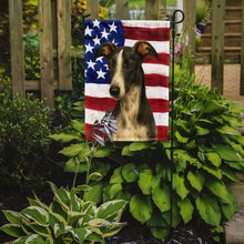 Load image into Gallery viewer, Black and White Greyhound American Flag Garden Flag