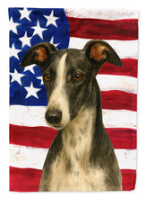 Load image into Gallery viewer, Black and White Greyhound American Flag Garden Flag