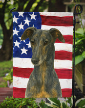 Load image into Gallery viewer, Blue Brindle Greyhound American Flag Garden Flag