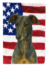 Load image into Gallery viewer, Blue Brindle Greyhound American Flag Garden Flag