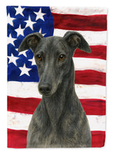 Load image into Gallery viewer, Blue Greyhound American Flag Garden Flag