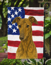 Load image into Gallery viewer, Brindle Greyhound American Flag Garden Flag