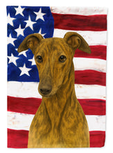 Load image into Gallery viewer, Brindle Greyhound American Flag Garden Flag