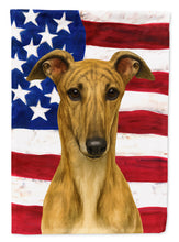 Load image into Gallery viewer, Fawn Brindle Greyhound American Flag Garden Flag
