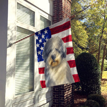 Load image into Gallery viewer, Gray and White Old English Sheepdog American Flag House Flag