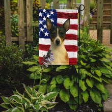 Load image into Gallery viewer, Black and White Rat Terrier American Flag Garden Flag