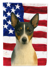 Load image into Gallery viewer, Black and White Rat Terrier American Flag Garden Flag