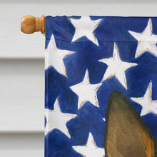 Load image into Gallery viewer, Tri-color Rat Terrier American Flag House Flag